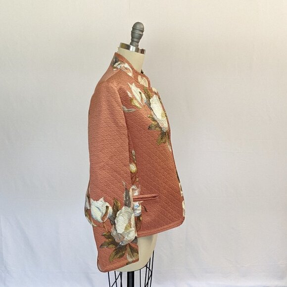 Ellen Tracy Neiman Marcus Floral Quilted Jacket Orange Tan 6 Vintage Preppy Work - Picture 2 of 11